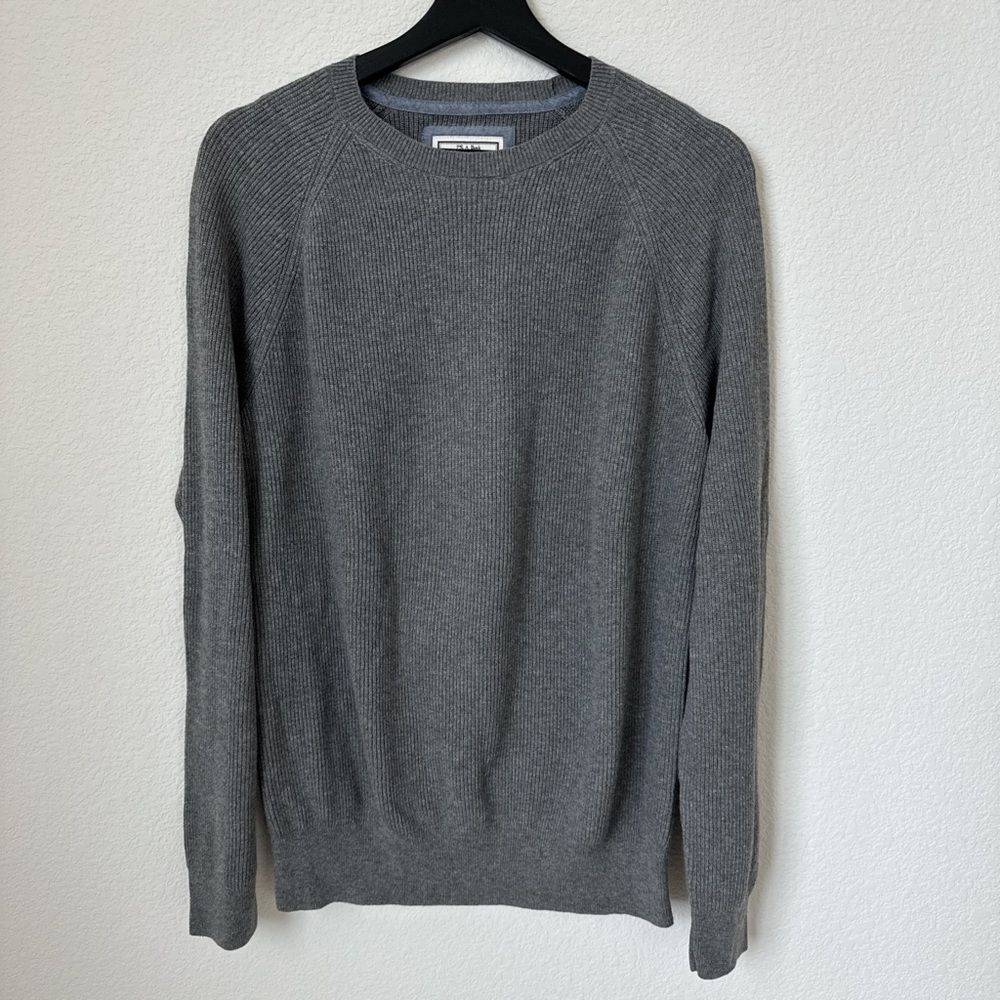 Jos. A. Bank Men’s Gray Rib Knit Crewneck Raglan Sleeve Sweater, M